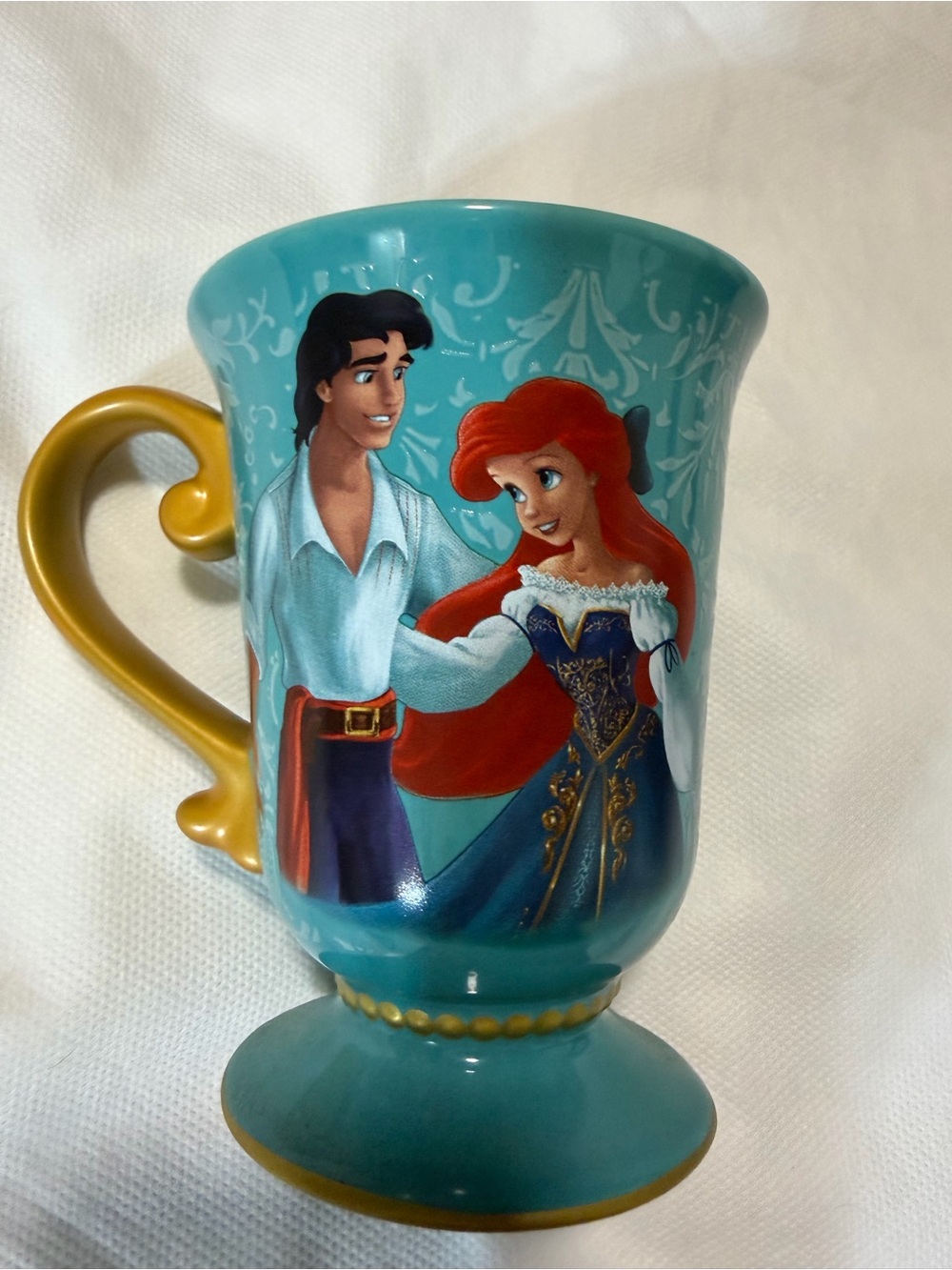 Disney Teal Pedestal Mug with Gold Handle Featuring Ariel & Eric